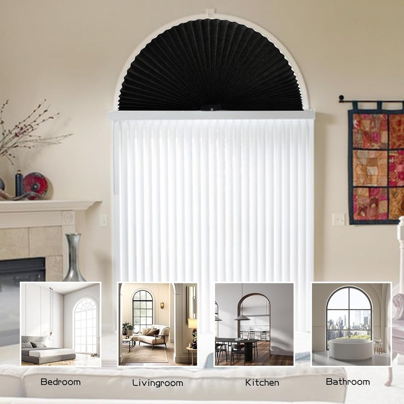Jlong Arch Half Circle Window Shade Pleated Blinds No Tools Light Filtering Pleated Fabric Shade Arched Window Curtains for Home Living Room Bathroom Bedroom Kitchen Office, Easy to Cut and Install - Image 5